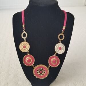 Pink &‎ Gold Tone Goddess Egyptian Queen Statement Necklace 20-22"